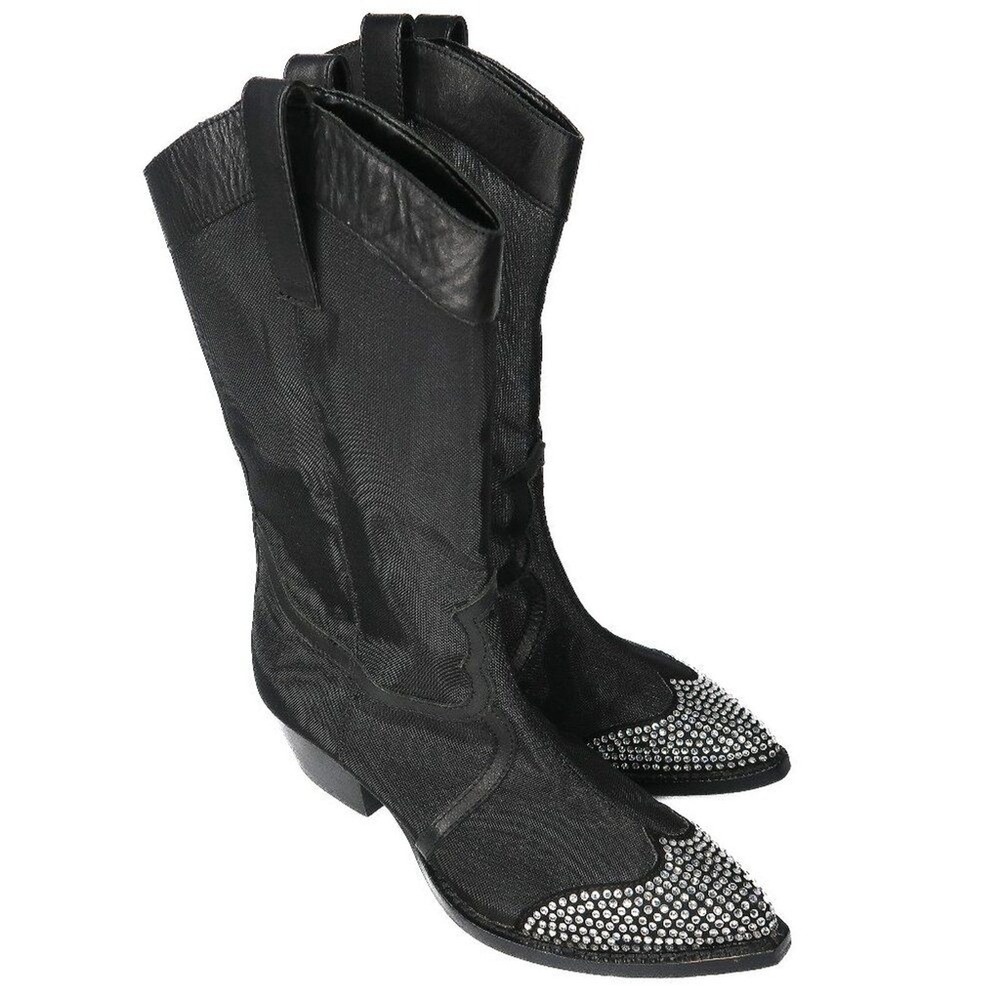 Karl Lagerfeld Lakota Black Mesh Rhinestone Toe Western Cowboy Boots 6M‎ D22